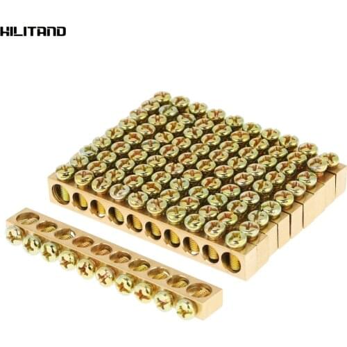10pcs 10-Hole Electrical Distribution Wire Screw Terminal Brass Ground Neutral Bar HOT