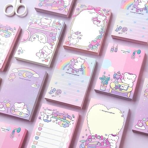 100 Sheets Kawaii Cartoon Bear Rainbow Memo Pad for Message Notes To Do List Planning Reminders Scrapbook Journal