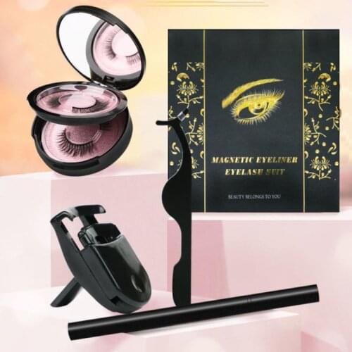 2pairs Magnetic Eyeliner Liquid False Eyelashes Set Natural Magnet Eyelashes Handmade Faux Mink Hair New 2021 TSLM1