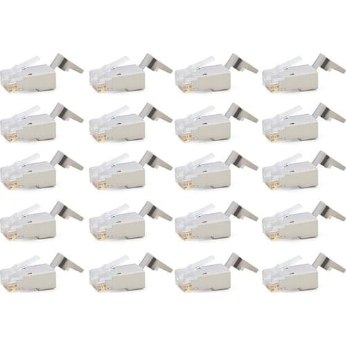 20 Pcs Cat6/6A RJ45 Pass Through Modular Plugs, Shielded (STP) External Ground Connector,EZ Crimp