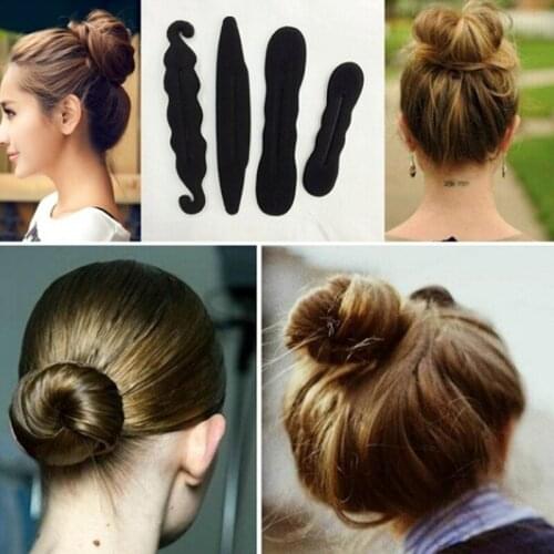 4Pcs/Set Hairs Clips Tools Hair Donut Women Magic Foam Sponges Styling Hair Clip Device Donut Quick Messy Bun Updo