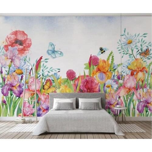 Watercolor Flower Wallpaper Butterfly Mural Home Wall Decor Indoor for Living Room Paper Rolls Contact Paper Rolls Paper Wall