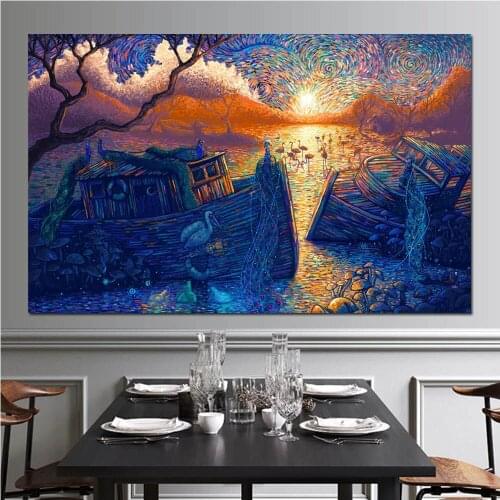 Diamond Embroidery Cartoon Scenery Full Drill Square Room Home Decor Picture 5D DIY Diamond Painting Mosaic Boat bird tree