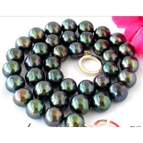 Free Shipping Hot sale >>17" 12mm Tahitian black fw pearl necklace