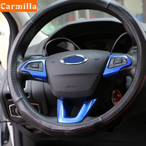 Carmilla 3Pcs/Set Interior ABS Chrome Steering Wheel Panel Protection Cover Trim for Ford Ecosport 2018 2019 2020 Accessories