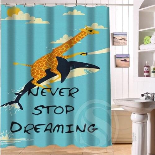 Cuatom Best gift Giraffe Riding Shark Never Stop Dreaming Shower Curtain 60x72 inch shower curtain hooks Drop Shipping