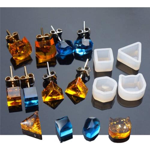 DoreenBeads Cute Silicone Mould For Resin Jewelry Making Resin Mold Square Triangle Hexagon Mold For Stud Earring Making 5 PCs