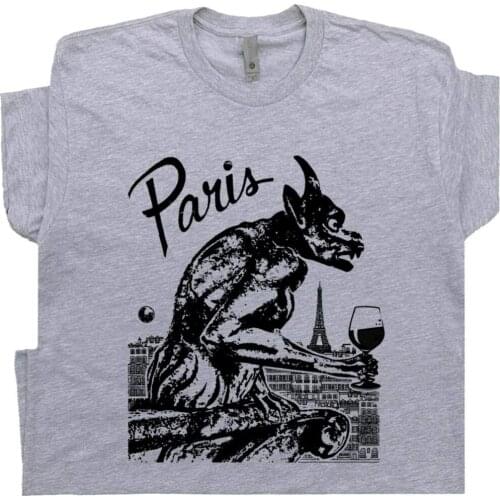 Paris T Shirt Eiffel Tower France Vintage Gargoyle Drinking Wine Tee Statue Gothic Cathedral Men Women Absinthe