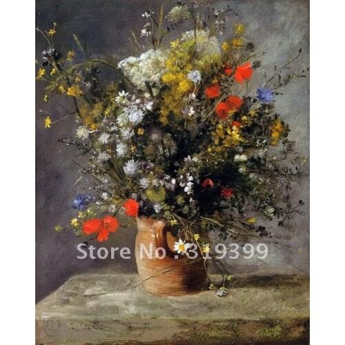 100% handmade Pierre Auguste Renoir Oil Painting reproduction on linen canvas ,flowers in a vase,Free Shipping,museum quality