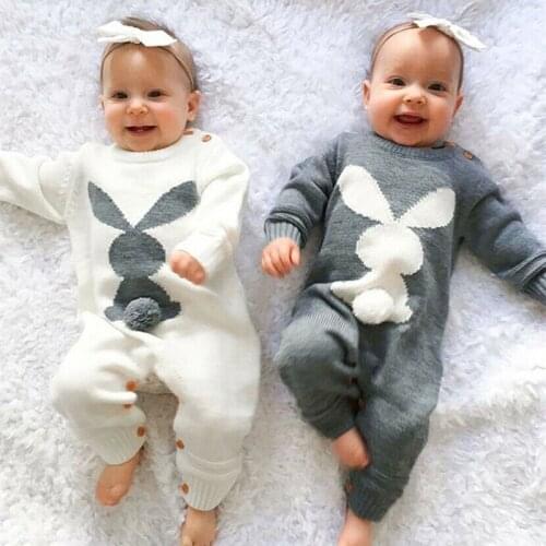 0-24M Newborn Kdi Baby Boy Girl Clotehs Cute Bunny Knitted Wool Romper Elegant Sweet Jumpsuit Lovely Winter Warm Body Outfit