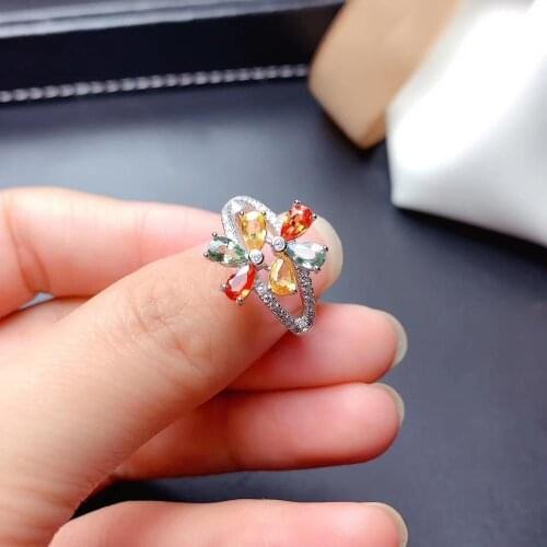Natural Multicolor sapphire gem Ring Natural gemstone Ring S925 silver Luxurious big wide Flower women girl party gift Jewelry