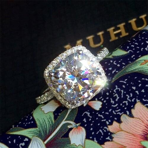Luxury Female Cushion cut 3ct Lab Diamond Ring 925 sterling silver Engagement Wedding band Rings for Women Bridal Party Jewelry