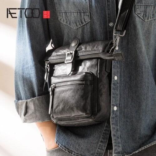 AETOO Leather shoulder bag, mens trendy personality messenger bag, first layer cowhide casual mens bag