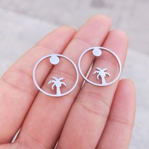 Mini Sun Earring Stainless Steel Geometry Circle Stud Gold Simple Palm Tree Earrings For Women and Girl