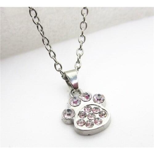 Fashion Girl Necklace Crystal Dog Paw Necklace Jewelry with 50cm chains necklace interdigital region necklace DIY jewelry