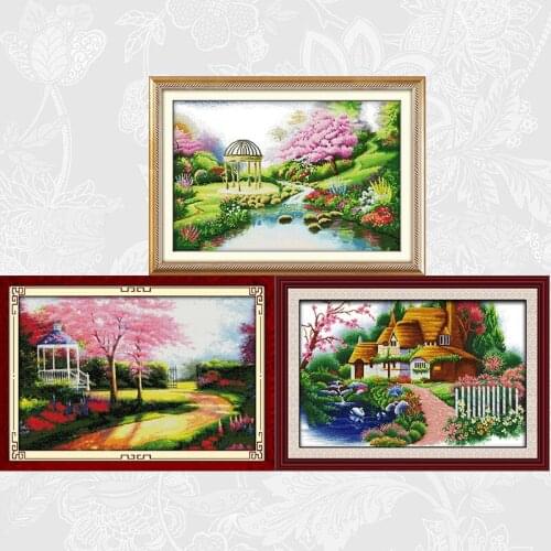 Joy sunday Chinese Cross-stitch kits Romantic garden Print on Canvas 14ct 11ct Embroidery Dream cabin DIY Handmade Needlework