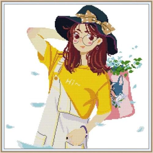 Beautiful Girl DIY Character Pattern Cross Stitch Kits 14CT 11CT Count Canvas Embroidery Set Needlework Home Decoration Painting