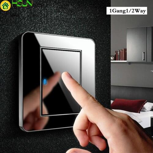 Press button Tap the switch any point Type 86 Black Mirror Glass 1Gang 1Way 2Way Wall Switch Panel with led fluorescent