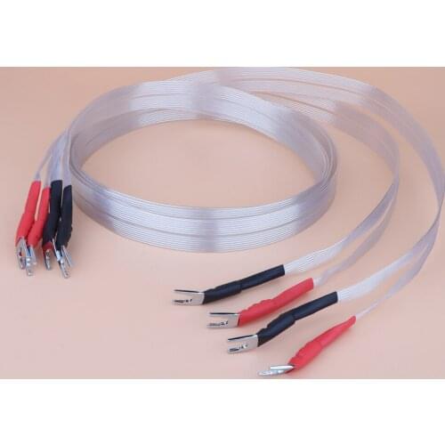 New Pair HiFi Audio Speaker Cable OCC Silver Plated Loudspeaker Cable Spade Plug Terminal Audiophile