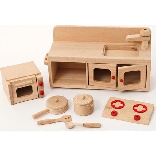 2021 New Role-Playing Wooden Toy Kids Kitchen Cooking Tools Baby Early Educational Toy Set Solid Wood Mini Cabinet