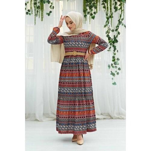 Richkeda Store New Ethnic Pattern Dress Women Muslim Headscarf Turkey Kaftan Dress Middle Dubai Abaya Islamic Clothing Arabic