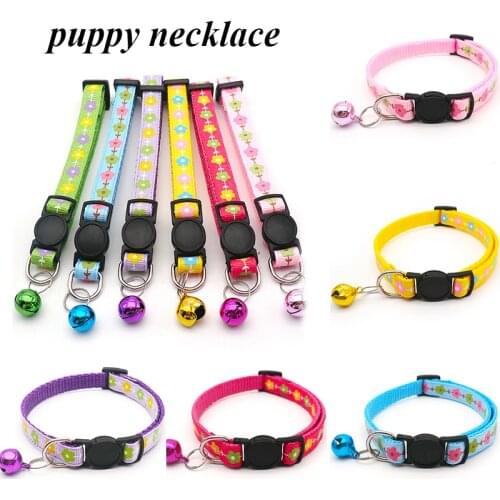 New Flowers Printing Dog Collar With Bell Adjustable Cat Collars Neck Ring Universal Safety Buckle Pet Neck Strap Dog Accessory