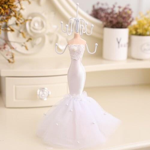 Elegant Jewelry Stand Holder Mannequin Necklace Display Organizer White Evening Gown Jewelry Hanging Rack