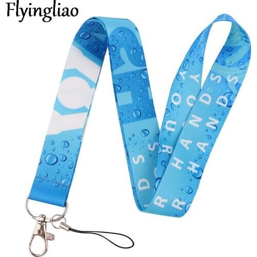 Please wash your hands Water drops Funny art Lanyard Neck Key Strap for Phone Keys ID Card Cartoon webbings ribbons
