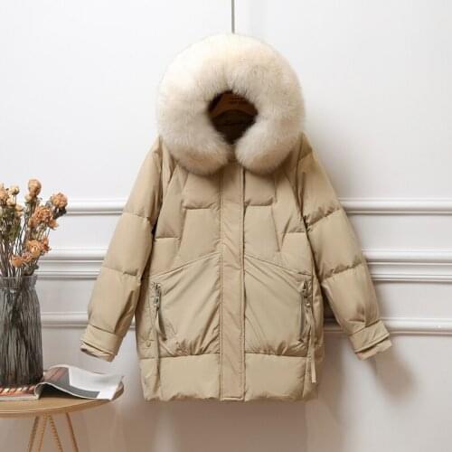 Clearance 2020 new down jacket womens middle and long loose large size Korean large hairband thickened warm coat