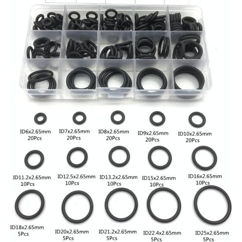 175pcs/Box Rubber O Ring Thickness 2.65mm Assortment Black O-Ring Seals Set Nitrile Washers High Quality For Car Gasket 15 Sizes