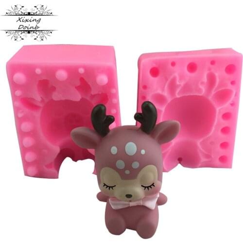 DIY cute cartoon Sika Deer shape silicon mold fudge cake decoration chocolate cake candle making mold