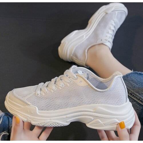 2019 Womens Chunky Sneakers Fashion Women Platform Shoes Lace Up White Vulcanize Shoes Womens Female Trainers Shoes X7-76