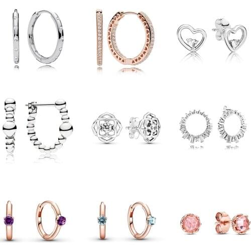 New Style 925 Sterling Silver Earrings Round Heart Diy Purple Blue Pink Cz Crystal Earring For Women Wedding Party Jewelry