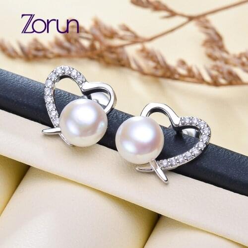 Zorun Natural Freshwater White Pearl Earring Fine / Fashion Jewelry 7-8MM 925 Sterling Silver for Women New Design Good Sale