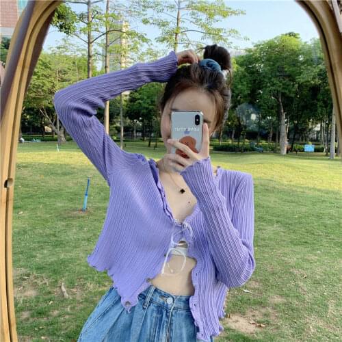 Woman Sweaters Cardigan Purple Sweater Long Sleeve Small Cardigan Coat 2021 Spring Summer Sueters De Mujer