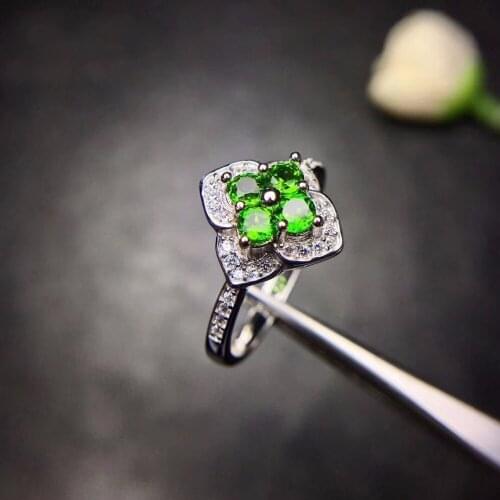 Uloveido Women 925 Sterling Silver Gemstone Diopside Stone Flower Ring Wedding Anniversary Ring for Women Size 4-13 28%off FJ261