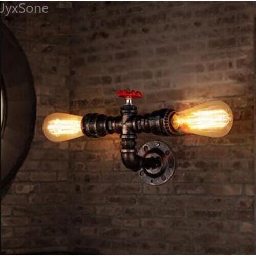 Double-headed Ironwork Water Pipe Wall Lamp Porch Lamps Living Room Creative Outdoor Lamp 220v Industrial Wind The Bar Indoor
