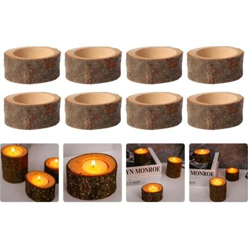 10Pcs Pillar Candleholder Candle Decoration Natural Wood Candlestick (Coffee)