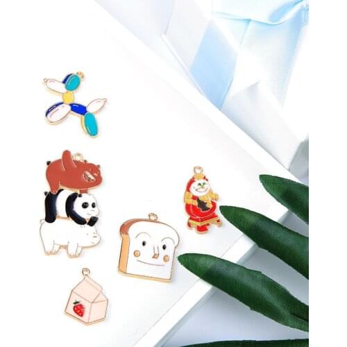 10PCS Animals Foods Enamel Charms Oil Drop Balloon Dog Bread Alloy Pendants DIY Bracelet Floating Charms Jewelry Accessory YZ472
