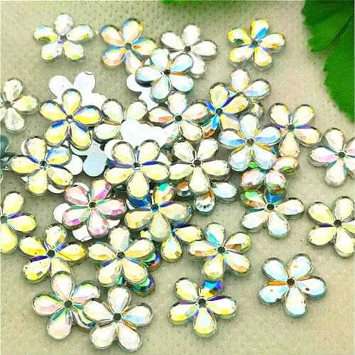100PCS AB Resin 12mm Flower Resin Flatback Rhinestone Scrapbook Crafts