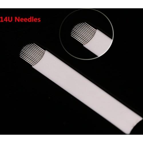100pcs Laminas Tebori Microblading 14 U Shape Tattoo needles agulha 14 flex needle blade Manual tattoo pen needle 14 pin blade