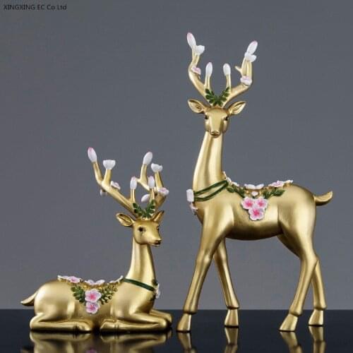 2 Pieces of Simulation Animal Deer Decoration Resin Carved Couple Deer Home Decoration Decoration Living Room Porch Decoration