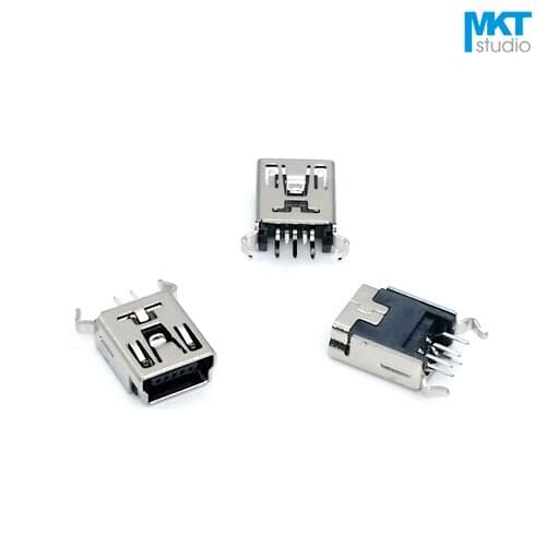 20Pcs Free Shipping Black 5 Pins 5P Mini USB Straight Flat Female USB PCB Connector Socket Jack Plug With Curved Fixed Leg