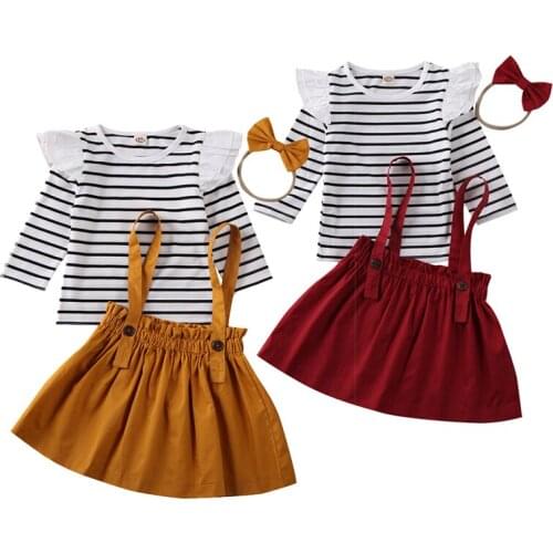 3pcs Set Learn To Walk Children Baby Girl Clothes Fold T Shirt Jacket + Bib Dress Suit Suit 0-6 Years