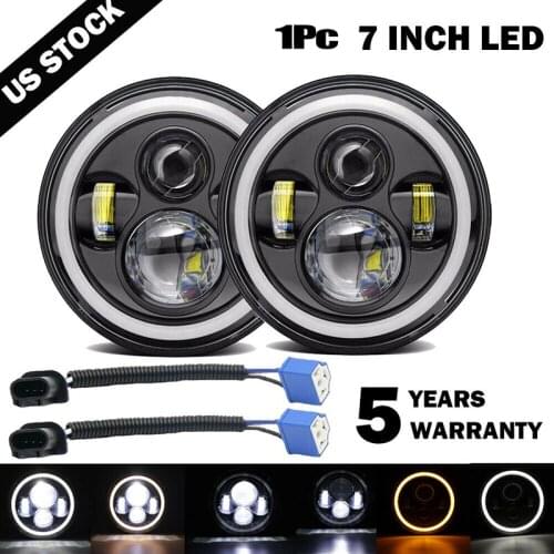 7 Inch LED Headlights DRL Hi/Lo Beam 55W 35W Ring Amber Angel Eye