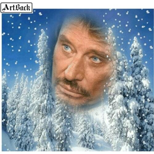5d diamond painting "johnny hallyday" snow tree full round picture diy diamond mosaic full square painted French singer 21pcs