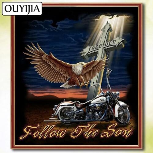 OUYIJIA 5D DIY Diamond Full Square Moto Bearty Eagle Cartoon Motorcycle Diamond Embroidery Picture Of Rhinestone Mosaic