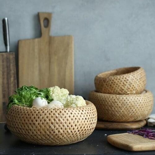 Bamboo Storage Basket Kitchen Storage Basket Double Woven Basket Egg Basket