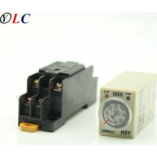 Free Shipping, H3Y-2 AC 220V 5A Delay Timer Time Relay 0 - 10 Minute with H3Y-2 Base NEW