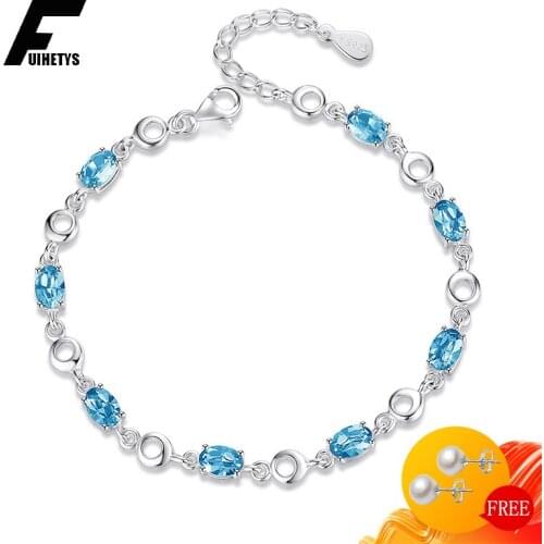 BaliJelry Trendy Bracelet 925 Silver Jewelry Oval Shaped Sapphire Gemstones 2020 Accessories for Women Wedding Engagement Gift